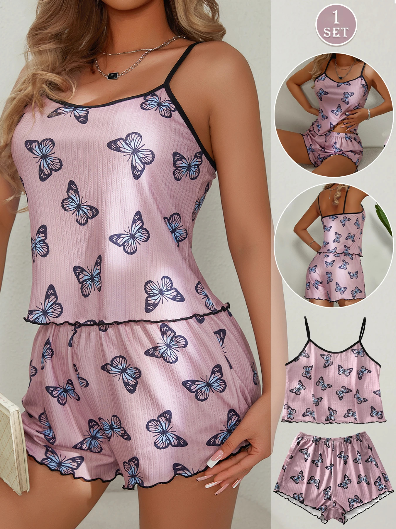 1 Set Women Home Wear Print Cami Top And Shorts Pajama 260625