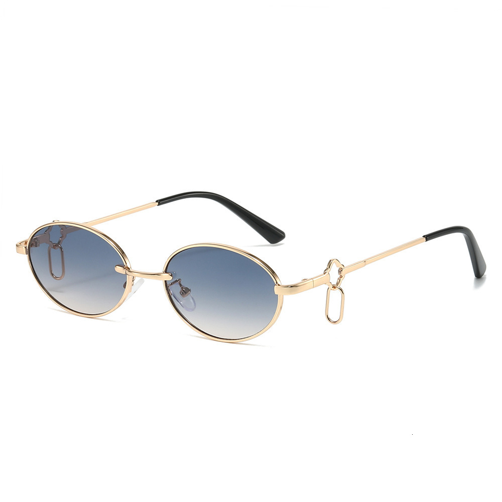 New Oval Metal 2026 European And American Style Unique Hip-Hop Internet Celebrity Ins Double Ring Buckle Fashion Sunglasses - view 1