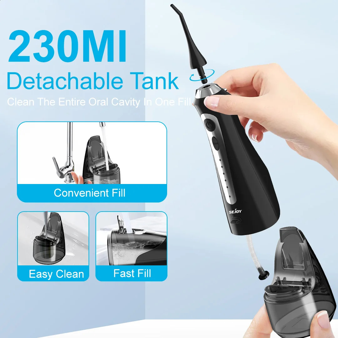 SEJOY Oral Irrigator Water Flosser Dental Teeth strips 230ML Tank 5 Modes 8 Jet Tips Washing Machine for Home 260626 - view 6