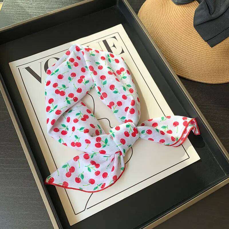 55cm Cotton Linen Square Cherry Floral Print Neck Tie Scarf Headkerchief Female Foulard Head scarf Women Hijab Bandanas 26Y06226 - view 6