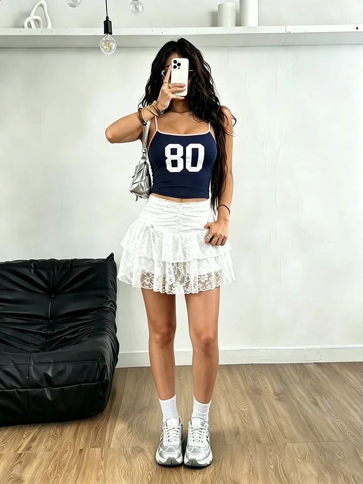 Womens outfit casual and elegant digital printed square neck camisole toplace solid color elastic waist skirt set 260626