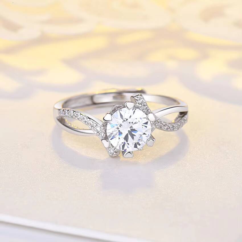 OAHLAN Adjustable Luxury Fine Jewelry Hypoallergenic Round Brilliant Cut Moissanite S925 Silver Rings for Womens Wedding - view 4