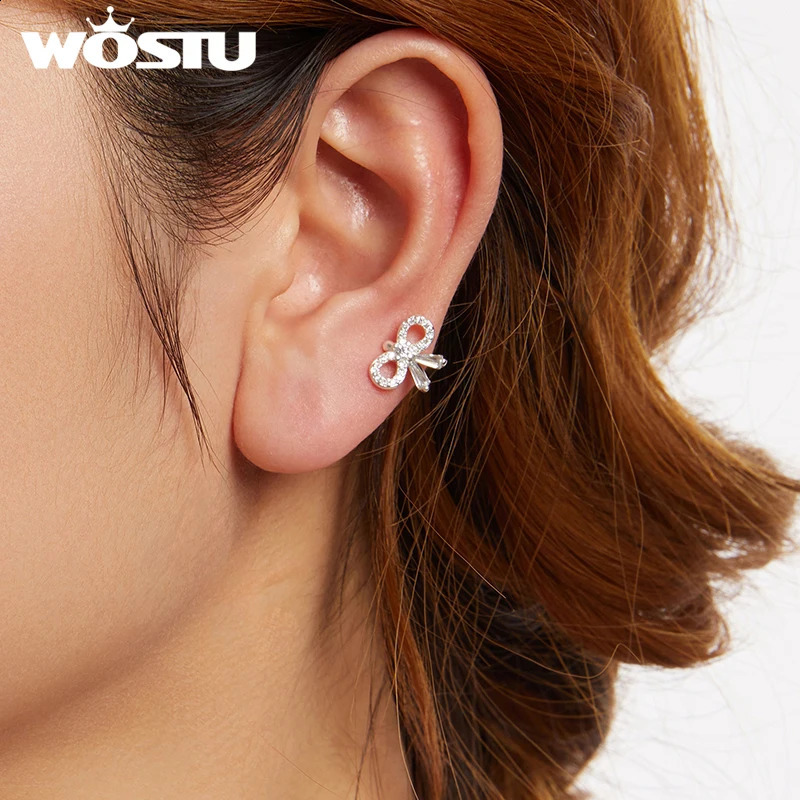 WOSTU 925 Sterling Silver Zircon bow knot MonoEar Cuff for Women Wedding Ear Clip Allmatch Jewelry Gift 1 Piece 260623 - view 4