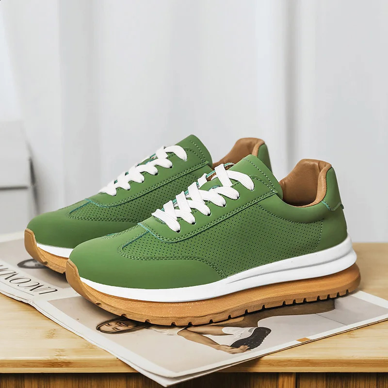 Spring Summer Genuine Leather Leisure Style Breathable Mens Casual Shoes Round Toe Lace Up Platform Cowhide Sneakers 260626 - view 3