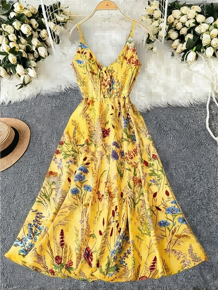 TEMU Colorful Painting Print Strap Dress Slimming Plus Size - view 7