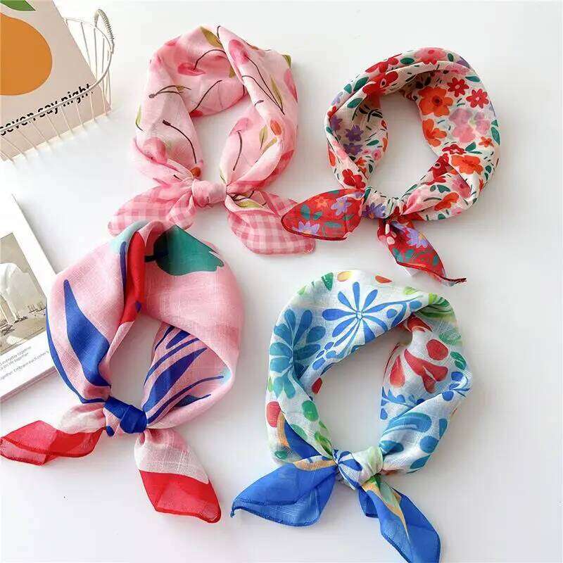 Sunscreen Head Cotton Linen Square Women Floral Peach Neck Scarf Fashion Decorative Neckerchief Hairband 58*58cm 26Y06226 - view 7