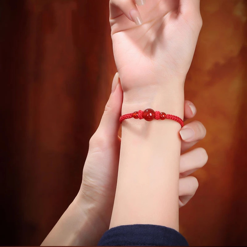 To Bring Good Luck In The Year Of Red String Natural Agate Bracelet Couple Knitted Hand Rope 260617 - view 4