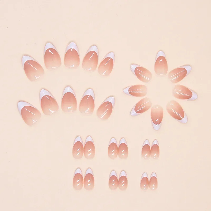 30 Pcs Ready-made Artificial False Nails Holiday Glued Fake Nails Set White French Medium Short Almonds Press on Nails for Women 260626 - view 4