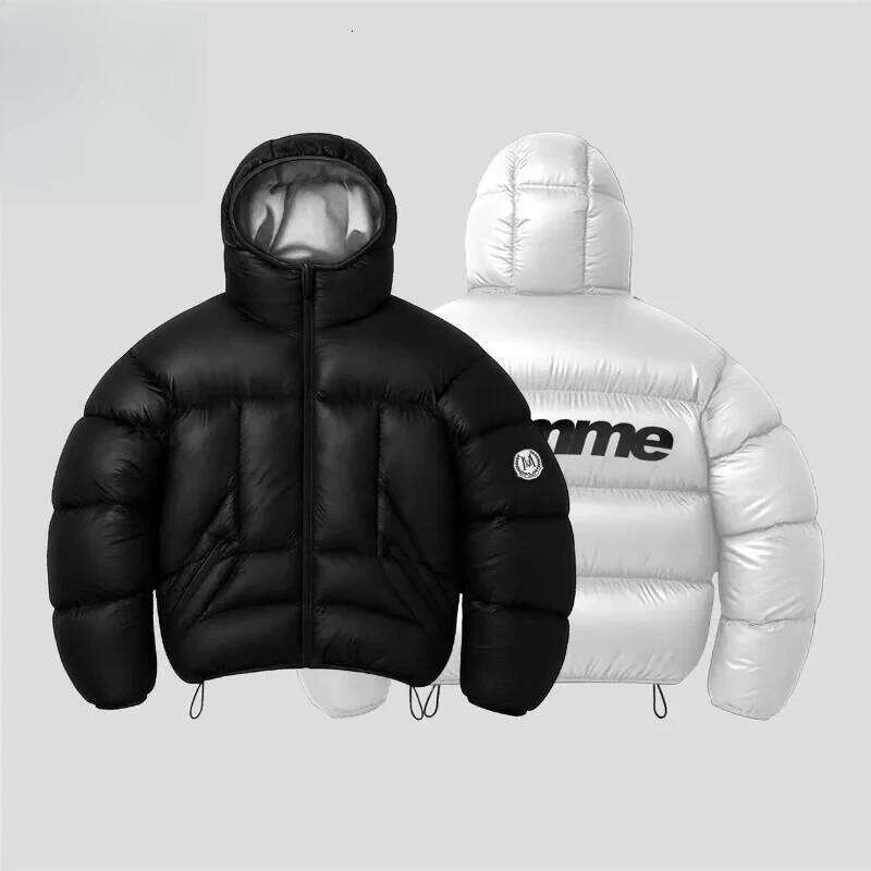 Men Winter Warm Puffer Parkas Back Print Hooded Down Oversized Windproof Couple Bubble Coat Black White Y2k Outwear Jacket W260626 - view 4