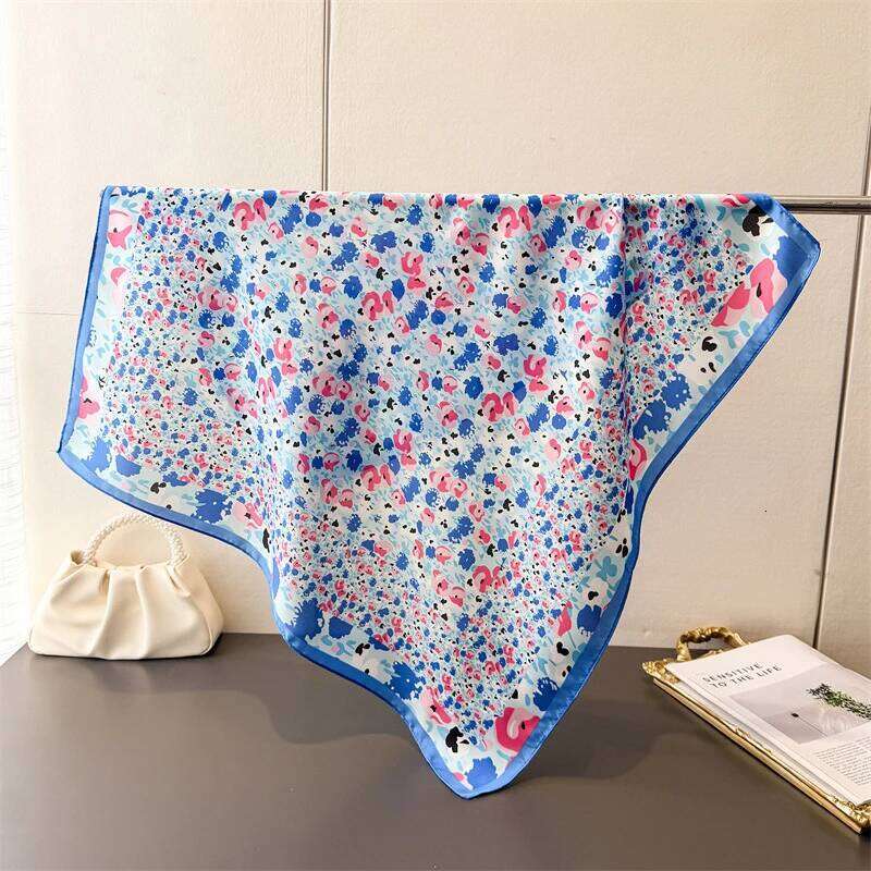 Summer Fresh Watercolor Floral Square Silk Scarf Soft Satin Boho Beach Vacation Bandana for Women Neck Hair Headband Tie Bag 26Y06226 - view 3