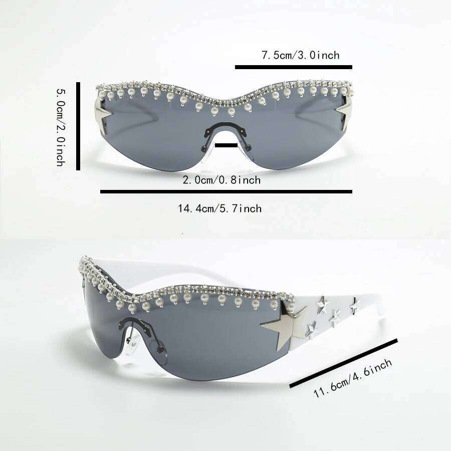 1Pc Women's Fashion Glasses New Luxury Large Frame One-Piece Y2K Personality Pearl-Inlaid Trendy Gift Black Friday Daily 26Y0626 - view 7