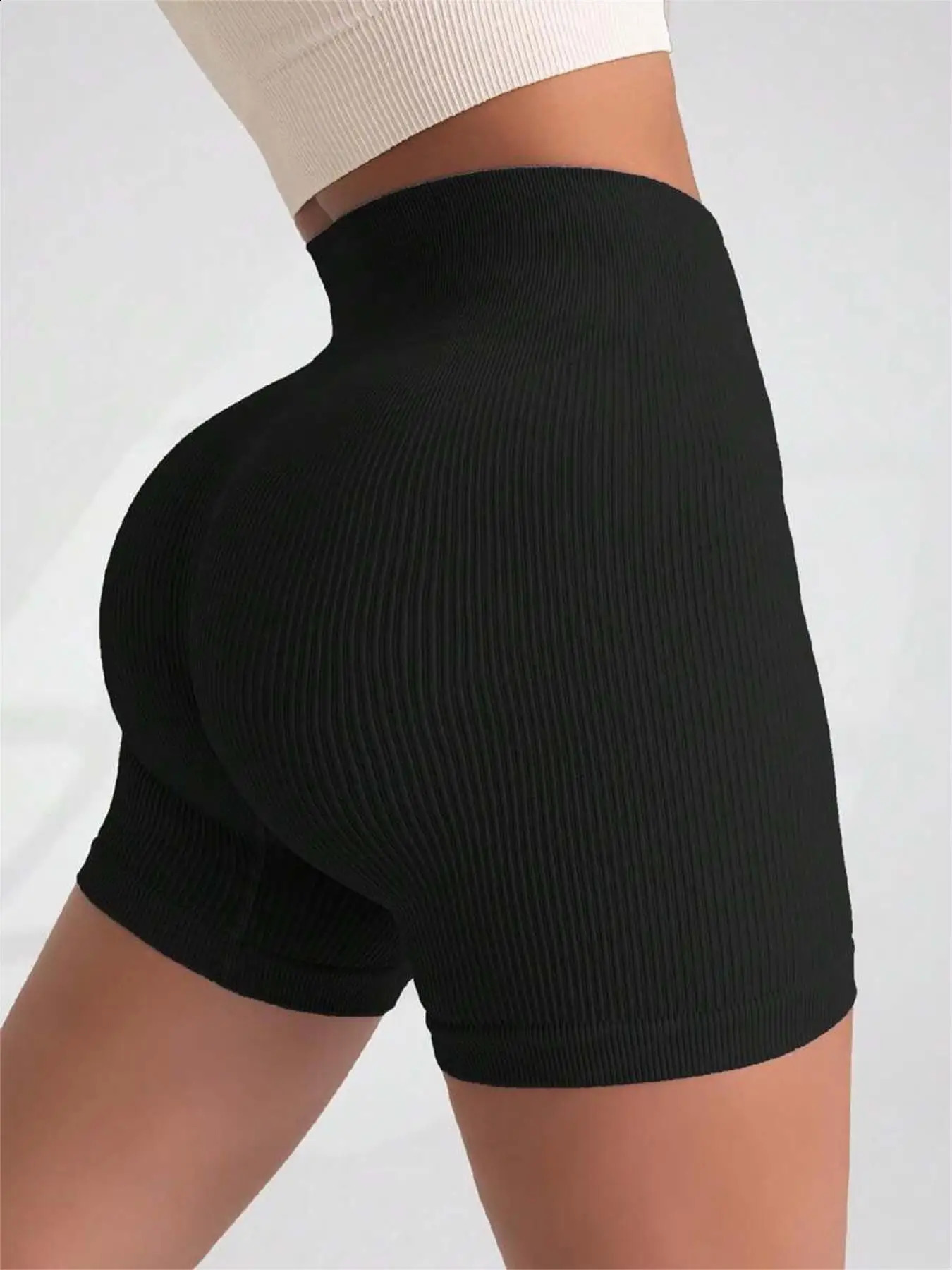 High-waisted Yoga Pant For Women ed To Lift And Shape Tight-fitting With Solid Color And Ribbed Texture Sports Shorts 260626 - view 5