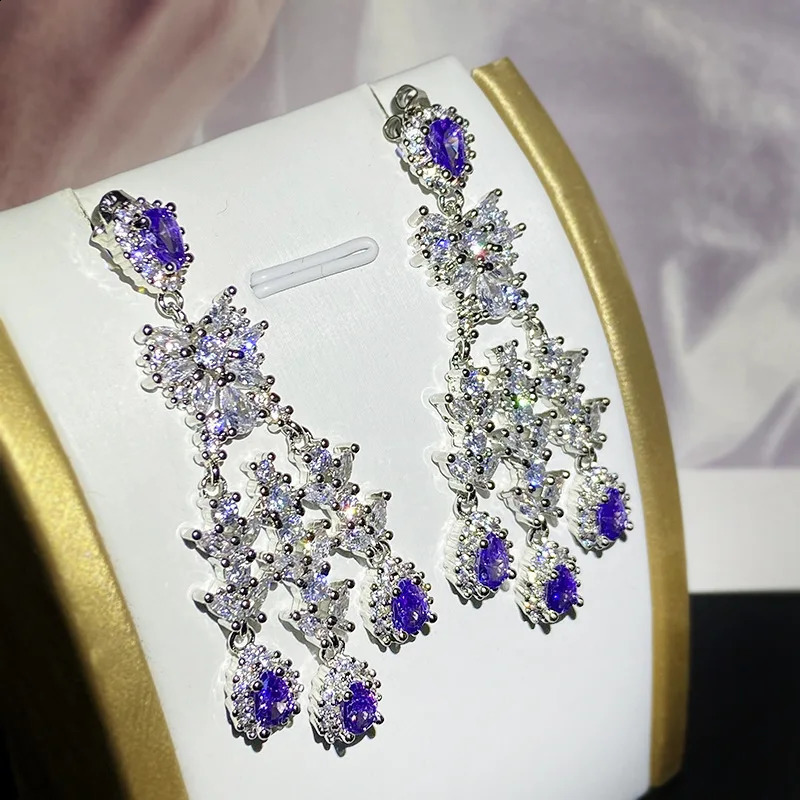 925 Silver Vintage Tanzanite Sapphire Stud Earrings Inlaid Water Drop Zircon Earrings Womens Party Gift 260625 - view 5