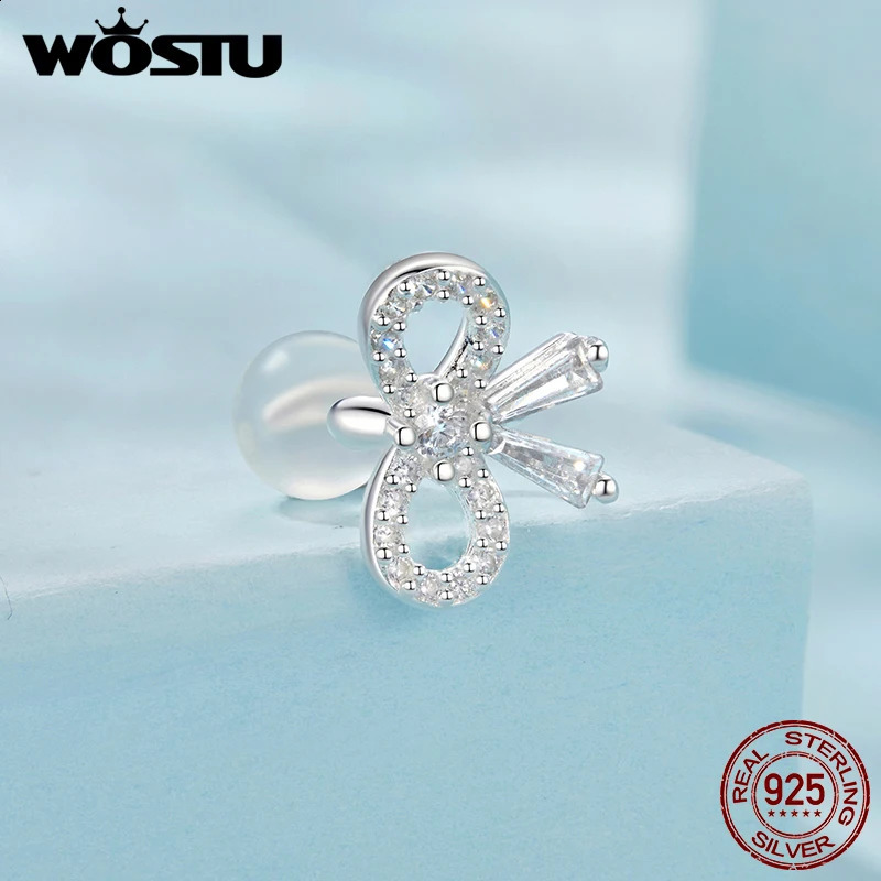 WOSTU 925 Sterling Silver Zircon bow knot MonoEar Cuff for Women Wedding Ear Clip Allmatch Jewelry Gift 1 Piece 260623 - view 5