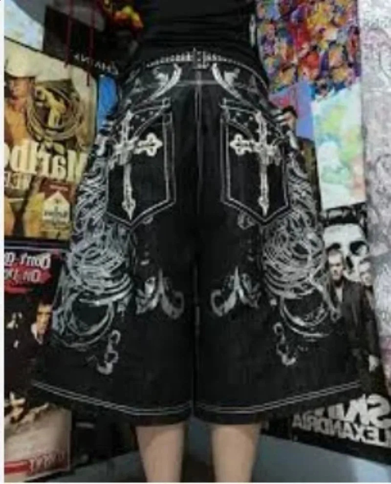 American vintage Gothic Men Denim Shorts Pattern Embroidery Loose Unisex Y2K Printing Korean Casual Fashion Couple 260625 - view 5