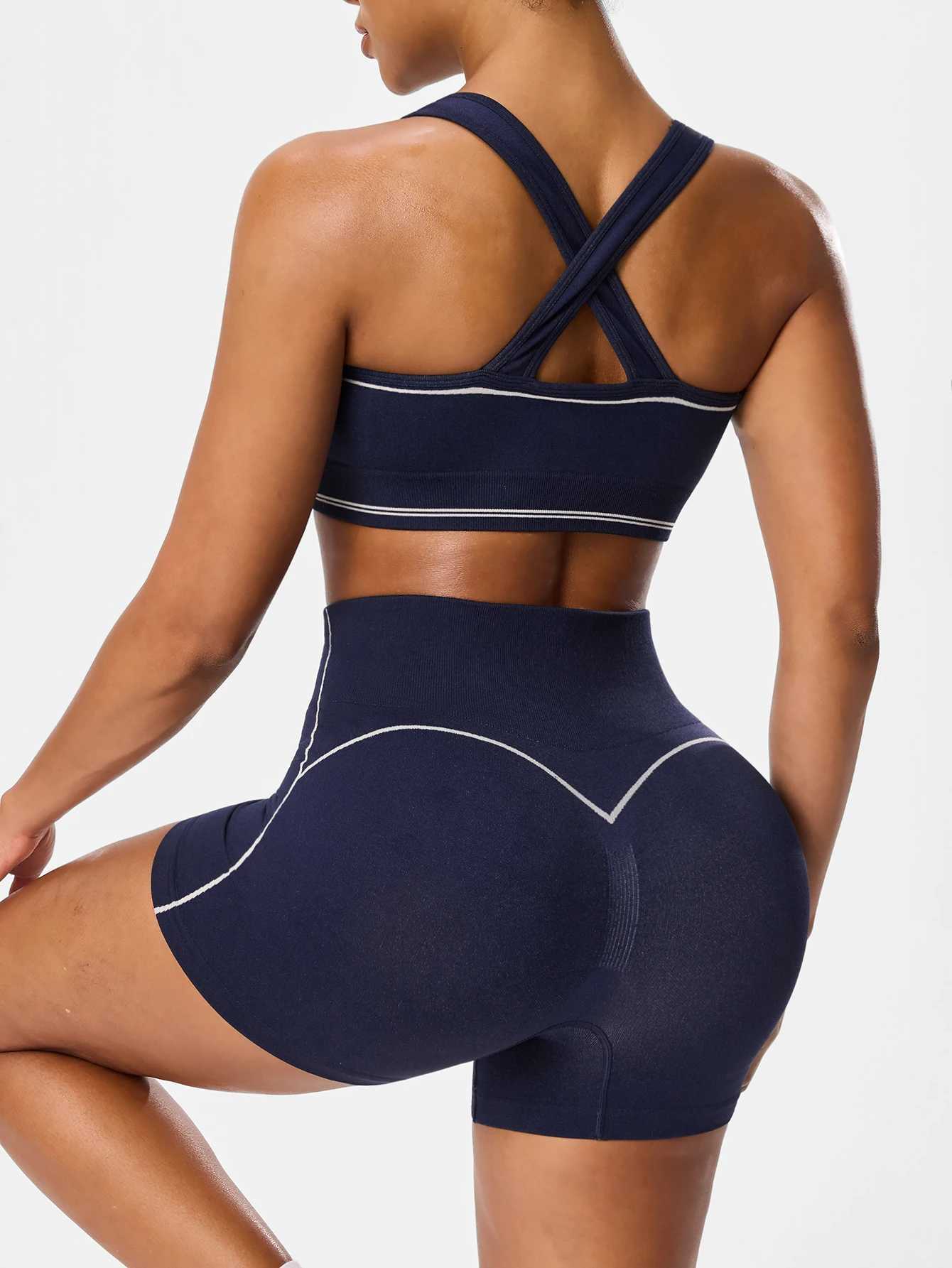 Yoga Sport T-shirts Shorts 2pcs/sets Set Sportswear Woman Gym Seamless Workout Vest Shorts Leggings Activewear Womens Tracksuit M260626 - view 7