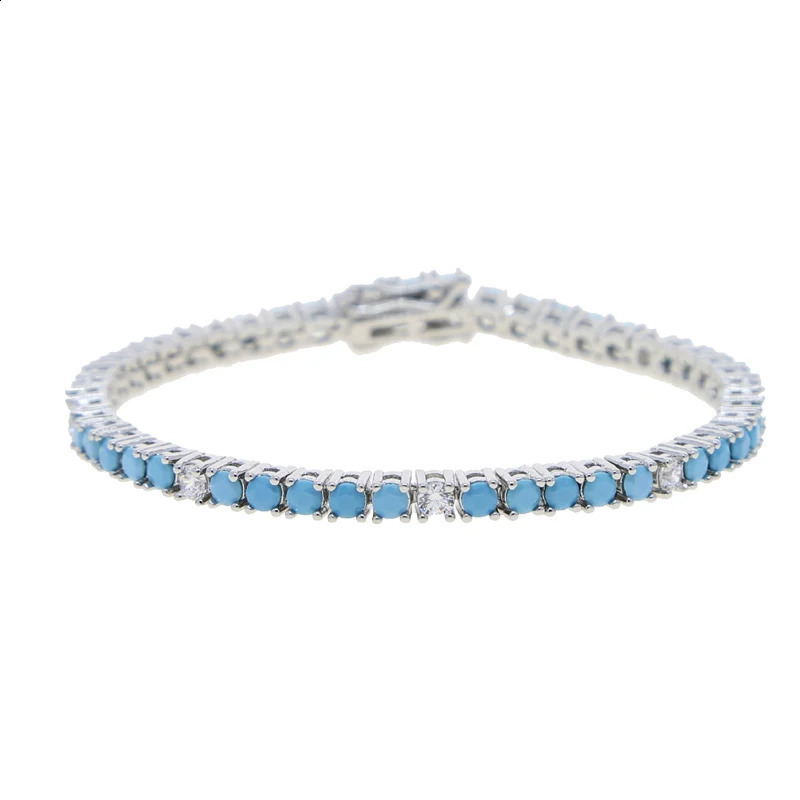 2025 Arrive 3mm Turquoises Bracelet Women Clear Cz Paved Beaded Tennis Chain Bracelet Handmade Jewelry 260626 - view 3