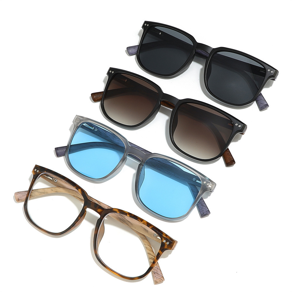 New European And American Vintage Square Frame Fashion Sunglasses, Retro Simple Wood Grain UV Protection Glasses - view 3