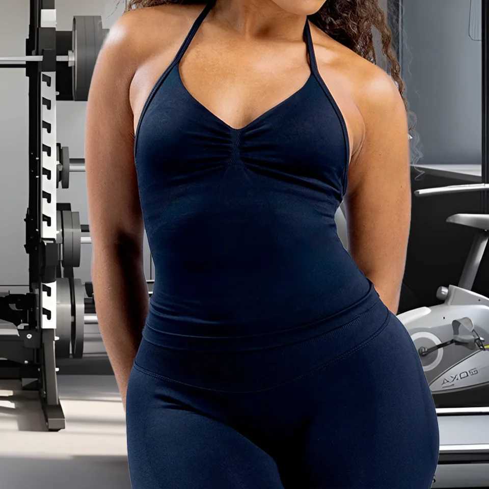Halter DHHUG 2026 New Women Yoga Tank Top Seamless Strappy Longline Vest Removable Padding Backless Gym Fitness Workout Top M260626 - view 3