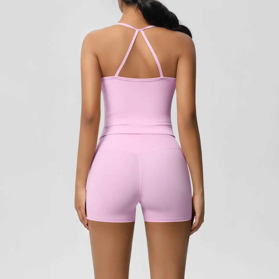 Set Top Longline Yoga Strappy Gym Set Seamless Backless Sports Bra Tops Tank top Hip Lift Leggings Gym Shorts Sets Sports Set M260626 - view 3