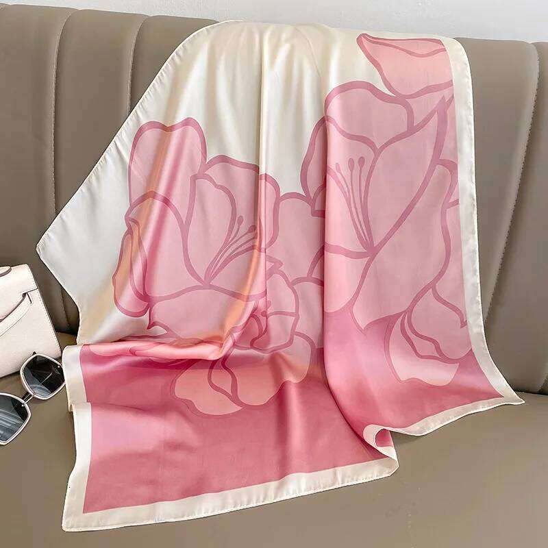 Elegance Pink Silk Feeling Square Scarf Women Print Satin Neckerchief Spring Hair Band Foulard Bandana Echarpe Tie Shawl Wraps 26Y06226
