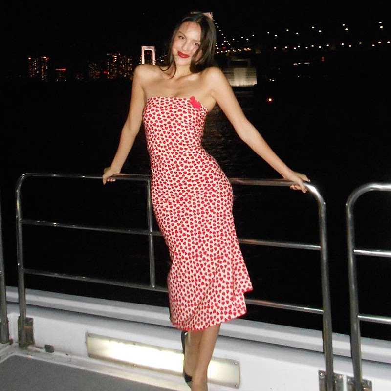 Womens Versatile Mini Dress Womens Retro Strapless Thin Strap Heart Print Slit Slim Fit Casual Short Gown For Women Daily Date Beach Nightclub Outfits - view 1