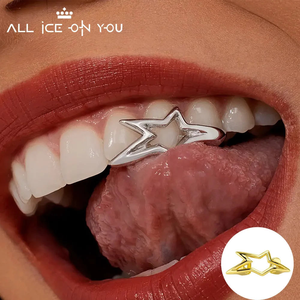 JINAO Hip Hop Single Smooth surface Large tilt Star Teeth Grillzs Men Women TopBottom Grill Punk Rapper Christmas Cosplay 260626