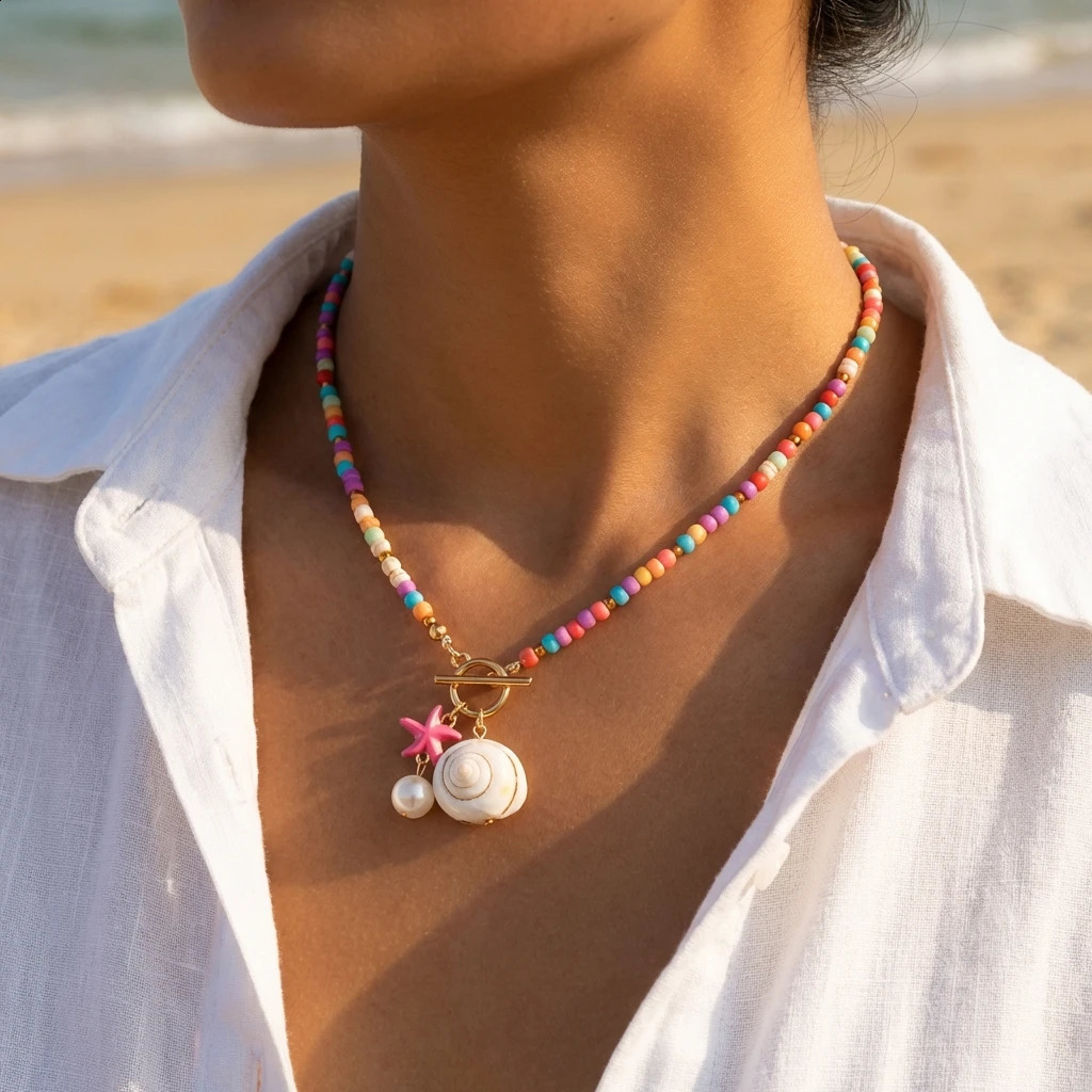 Beach Style Colorful Ceramic Fish Starfish Choker Necklace For Women Ocean Series Scallops Beaded Necklaces Vacation Jewelry 260626 - view 6