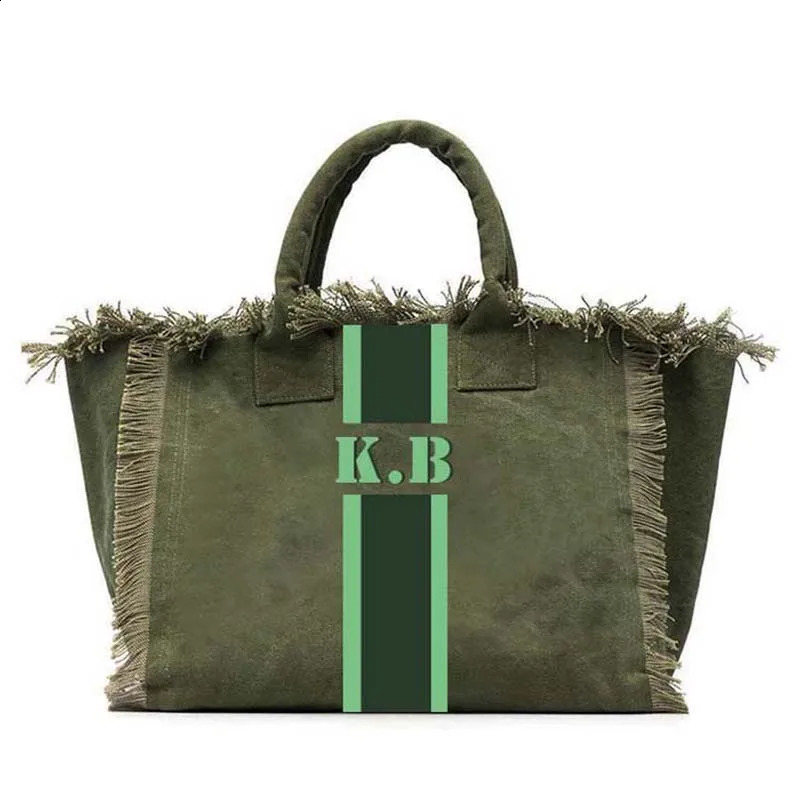 Customizable Personalized Striped Letter Canvas Beach Bag with Fringe Beach fashion Tote for Women handbag 260626 - view 7