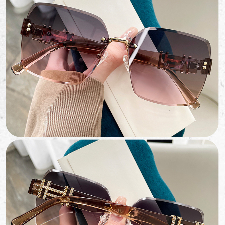 2026 Designer's New Niche Luxury Personalized Casual Versatile Frameless Diamond Trimmed H-letter Diamond Inlaid Women's Sunglasses UV Resis - view 9