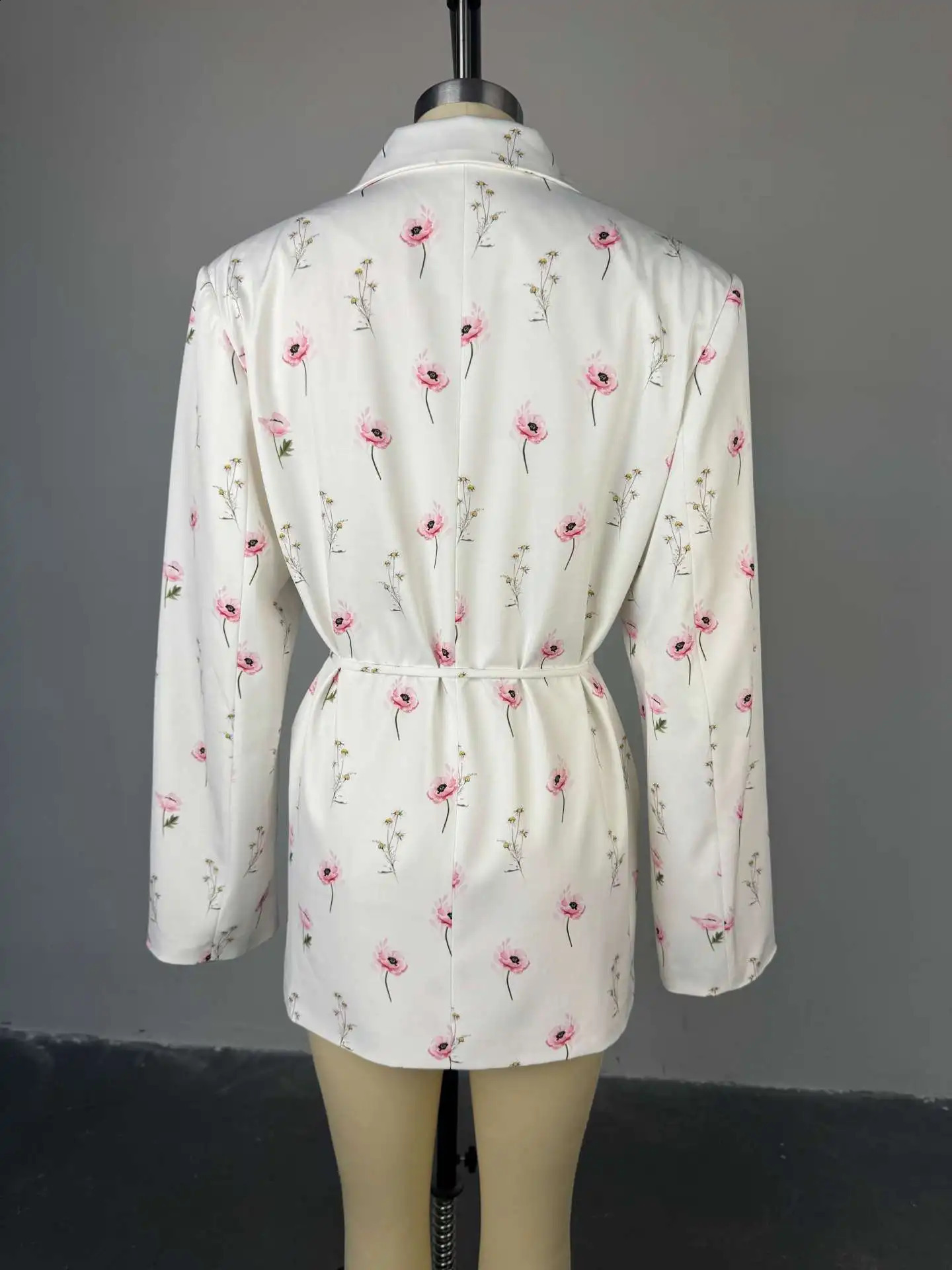 Women Blazer Coat Print Suit Jacket Lace Up Long Sleeve Notched Collar Waist Cinched Loose Casual Office Lady Spring Summer 260625 - view 7