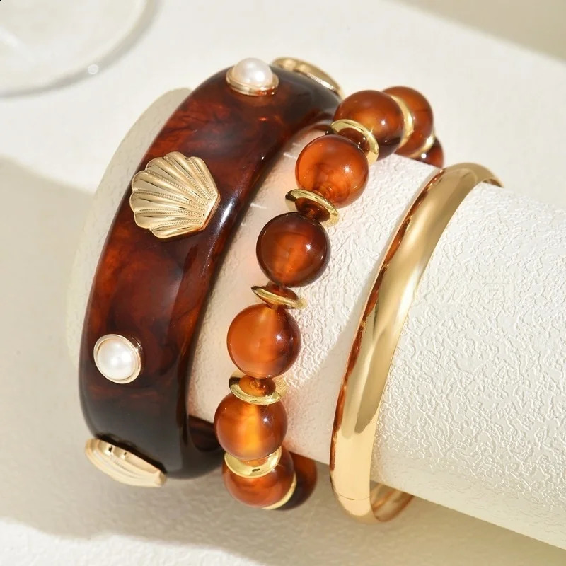 DIEZI One Set Bohemian Ethnic Beads Strand Bracelet Bangle Sets Vintage Pearl Shell Resin Bangles For Women Men Gift Jewelry 260625 - view 6