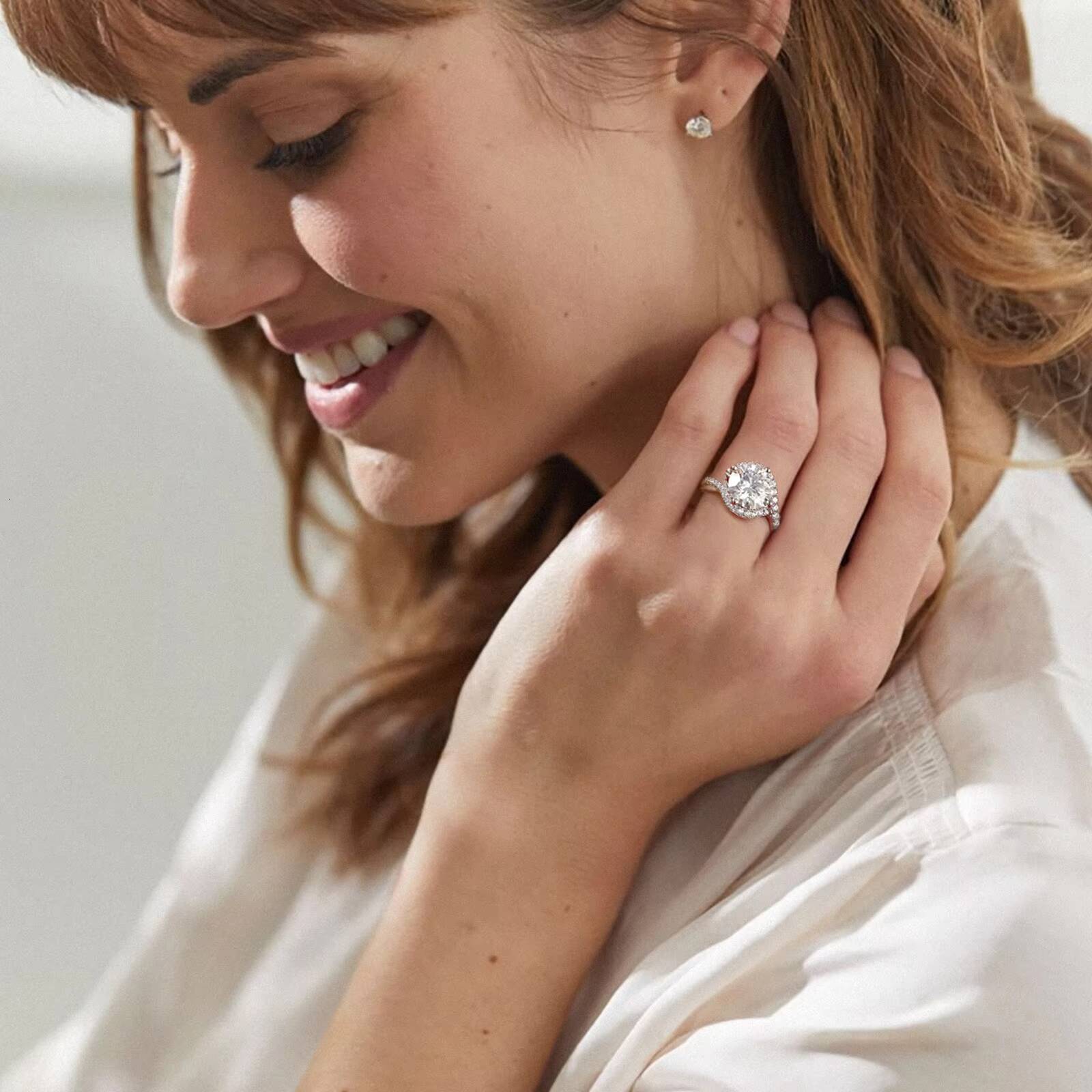 20ct 1ct Luxury Bridal Promise Rings White Gold Plated 925 Sterling Silver Women Wedding Engagement VVS Moissanite Diamond Ring - view 5