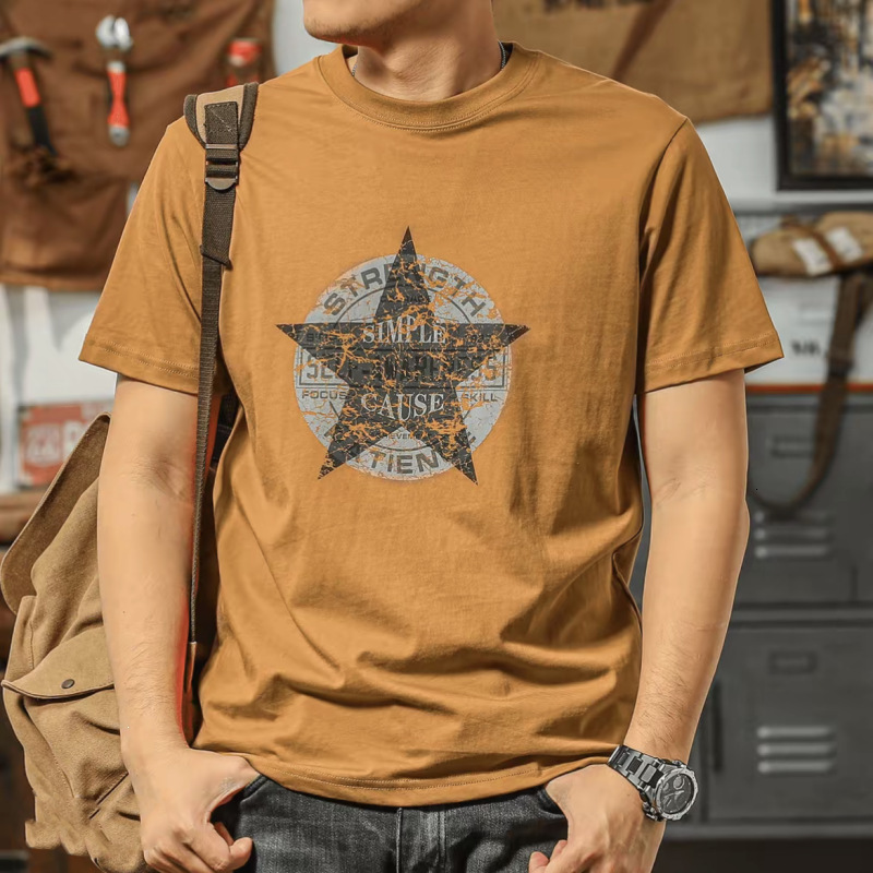 2026 Summer Main Product: Men's Casual Trendy Silk-Printed Light Cotton Short-Sleeve T-Shirt Men Round-Neck Pullover