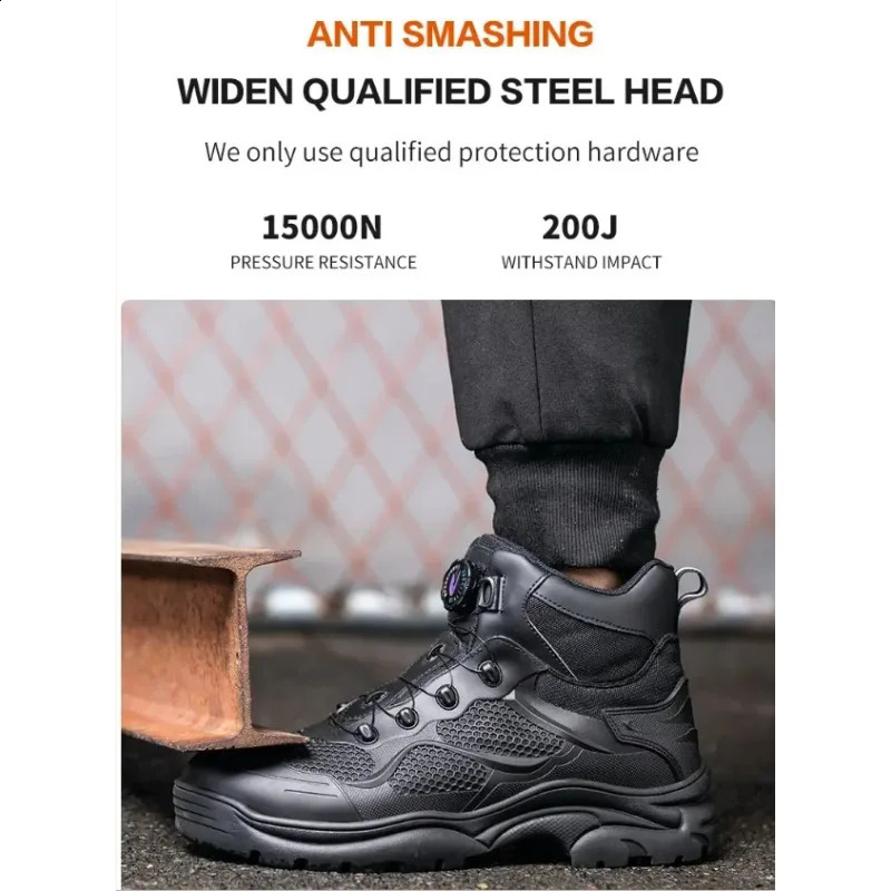 Mens Safety Work Boots Steel Toe Breathable Indestructible PunctureProof Rotary Buckle Shoes Comfortable Footwear 260624 - view 6