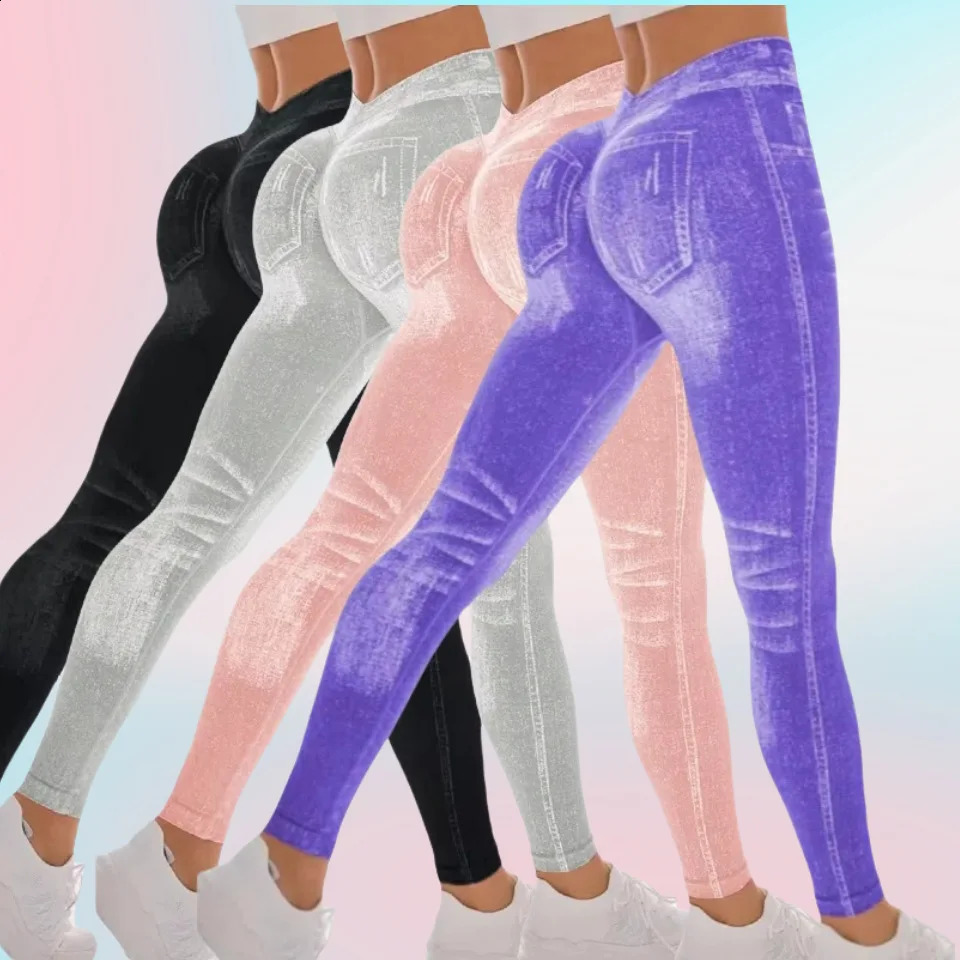 Women Sport Yoga Leggings Faux Jeans Skinny Tight Seamless Fitness Outerdoor Pants 260626 - view 1
