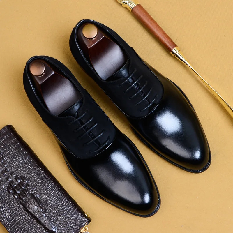 Genuine Cow Leather Brogue Wedding Business Men Casual Flats Vintage Handmade Oxford Shoes For Men Black Burgundy 260626 - view 7