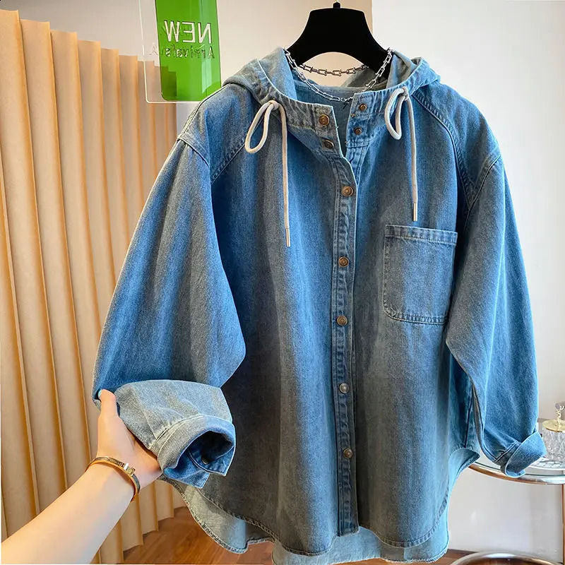 Matakawa Denim Shirtsblouses Women Tops Hooded Spring Autumn Solid Retro Blusas Mujer Korean Fashion Casual Camisas 260626 - view 3