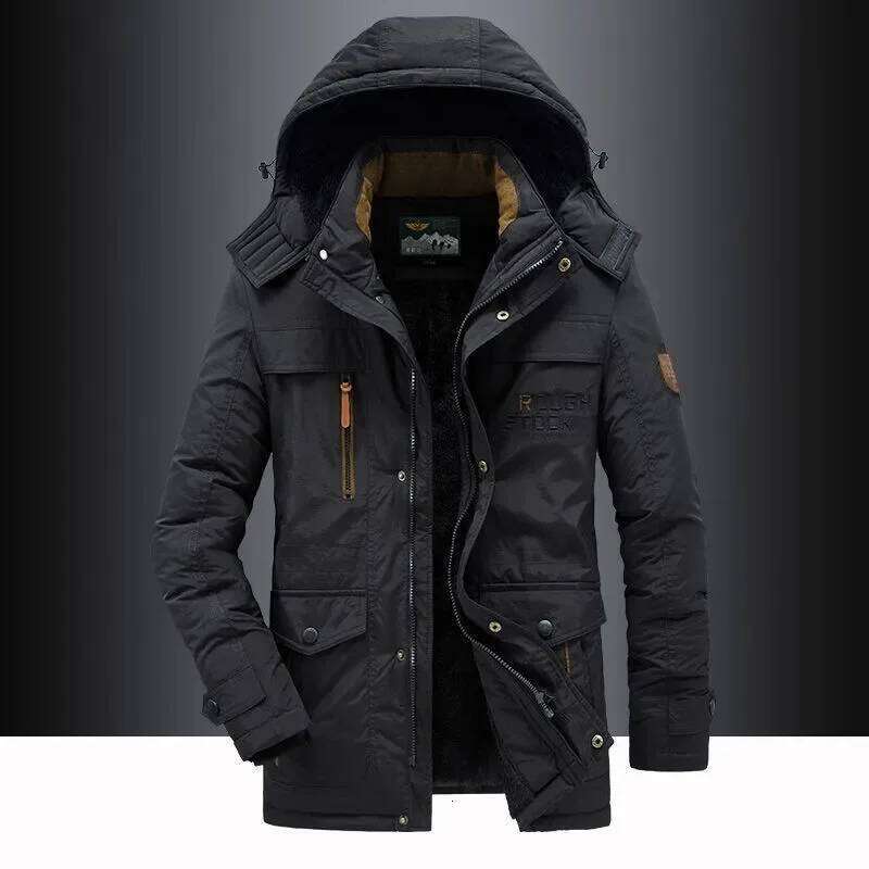 New Men Hooded Parkas Casual Long Down Fleece Warm Tooling Jackets Good Quality Male Outdoors Winter Coats Size 5 J260626 - view 1