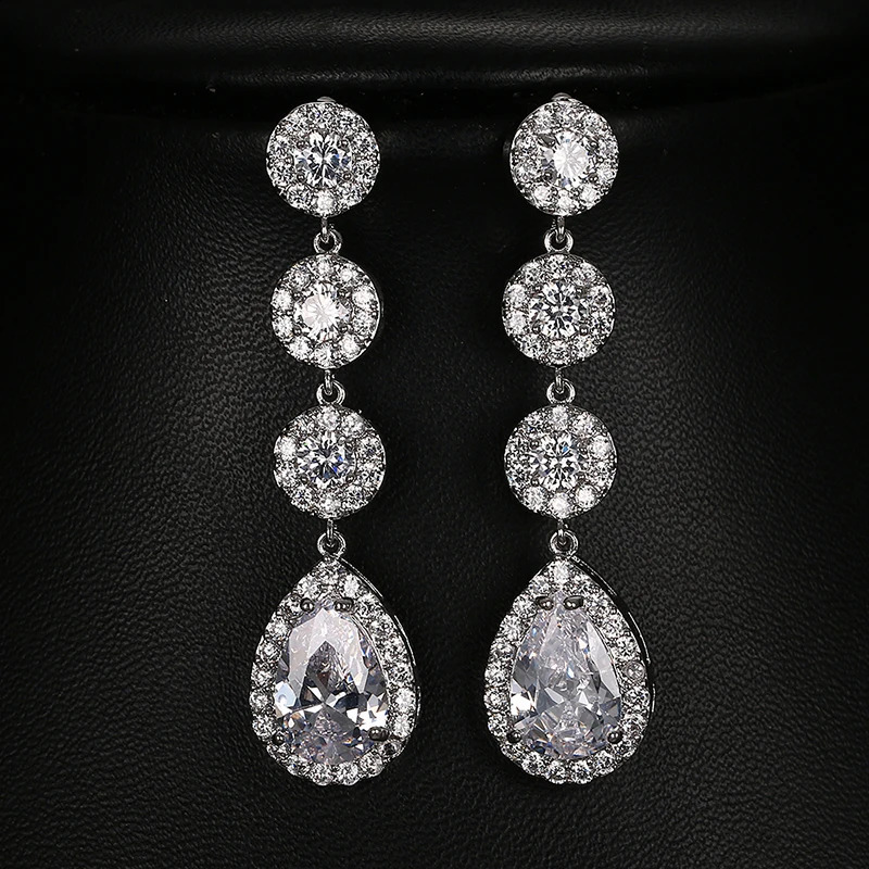 SUGO Fashion Shiny High Quality Long Water Drop Cubic Zircon Earrings for Elegant Women Wedding Party Jewelry Accessories 260625 - view 6