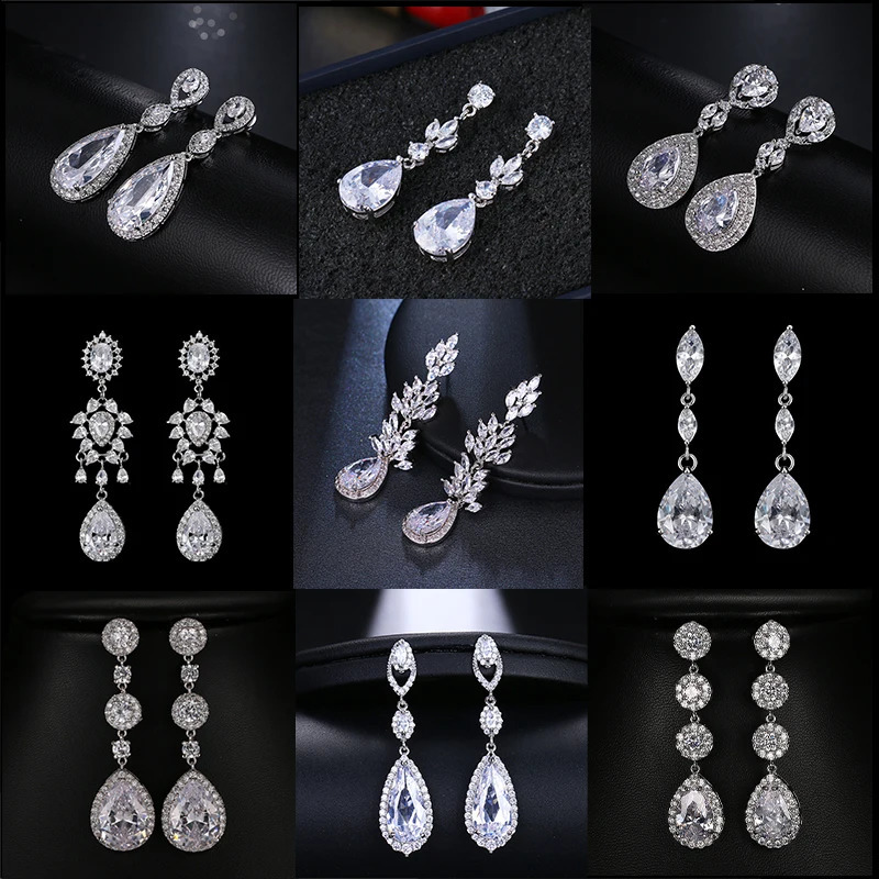 SUGO Fashion Shiny High Quality Long Water Drop Cubic Zircon Earrings for Elegant Women Wedding Party Jewelry Accessories 260625