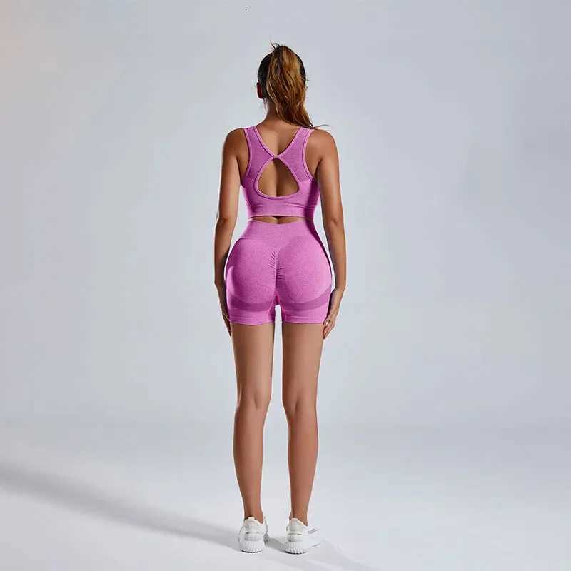 Set Womens Fitness Suit 2-piece of Hollow Sports Bra High Waist Shorts Yoga Suit M260626 - view 3