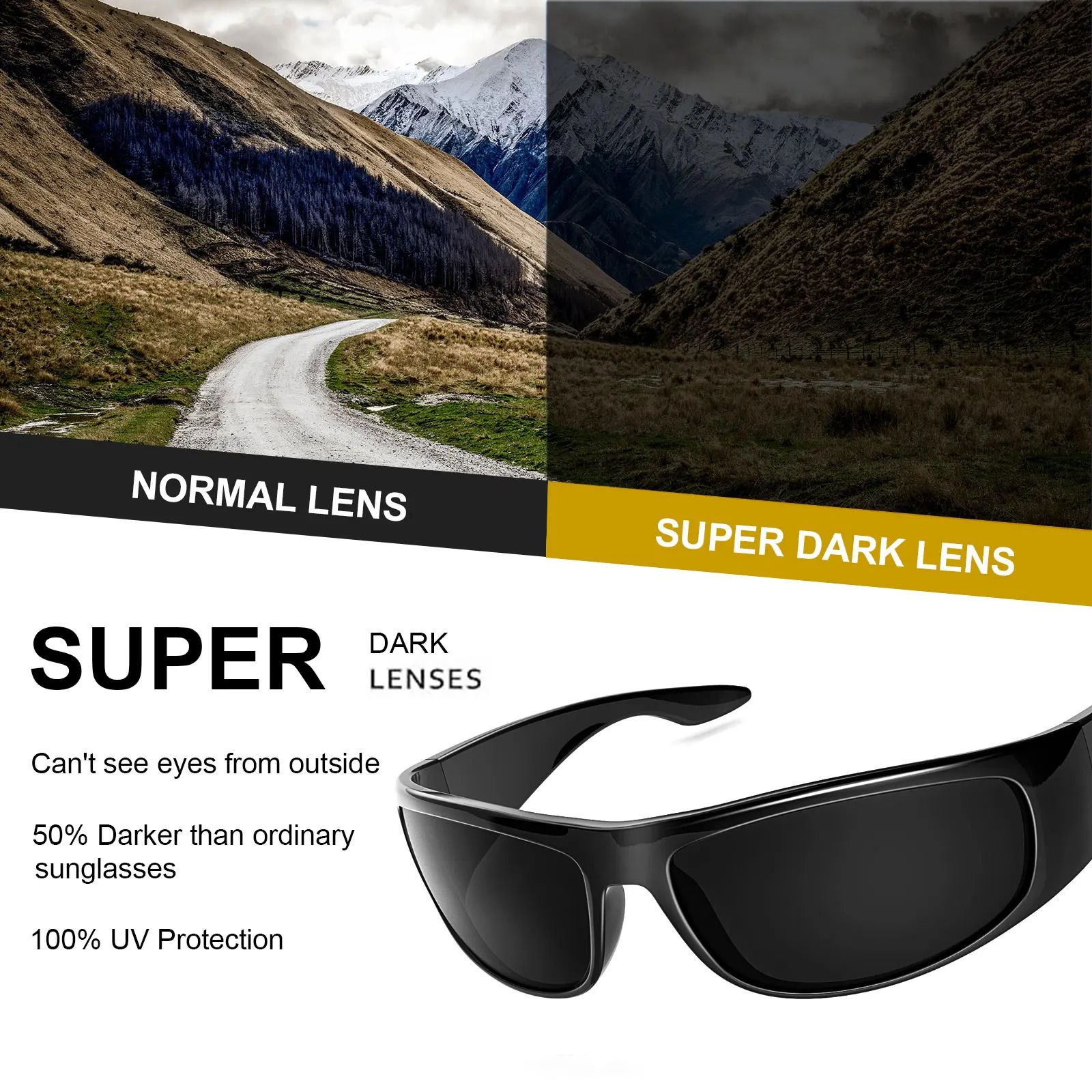 Dark Sunglasses for Men Wrap Around Sunglasses for Big Heads Men UV400 Protection glasses W8005 260626 - view 5