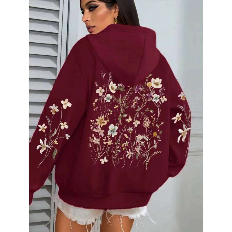 Same Style for Men and WomenFlower Clusters Design Loose Fleece Autumn Y2K Pocket Hoodies Multicolor Soft Streetwear W260626 - view 7