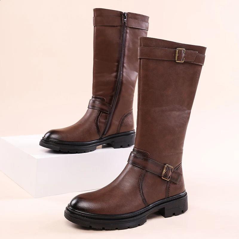 British Men Black Leather Knee High Boots ner Motorcycle Boots Casual Work Boots Outdoor Fashion Street Shoes Zapatos 260625 - view 5