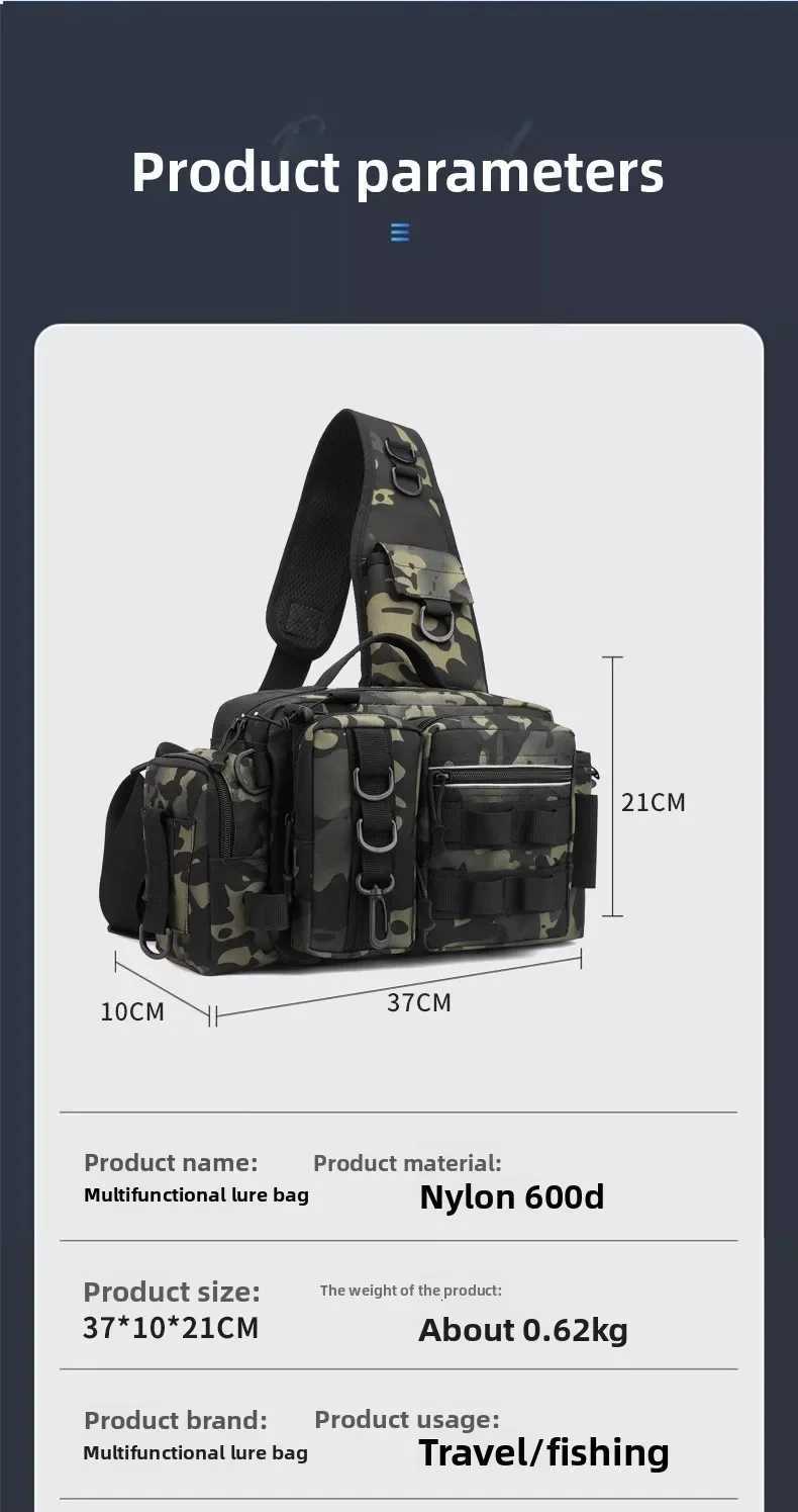 crossbody single-shoulder bag waist bag bag fishing rod bag bait box tackle bag large-capacity camouflage fishing bag M260626 - view 3