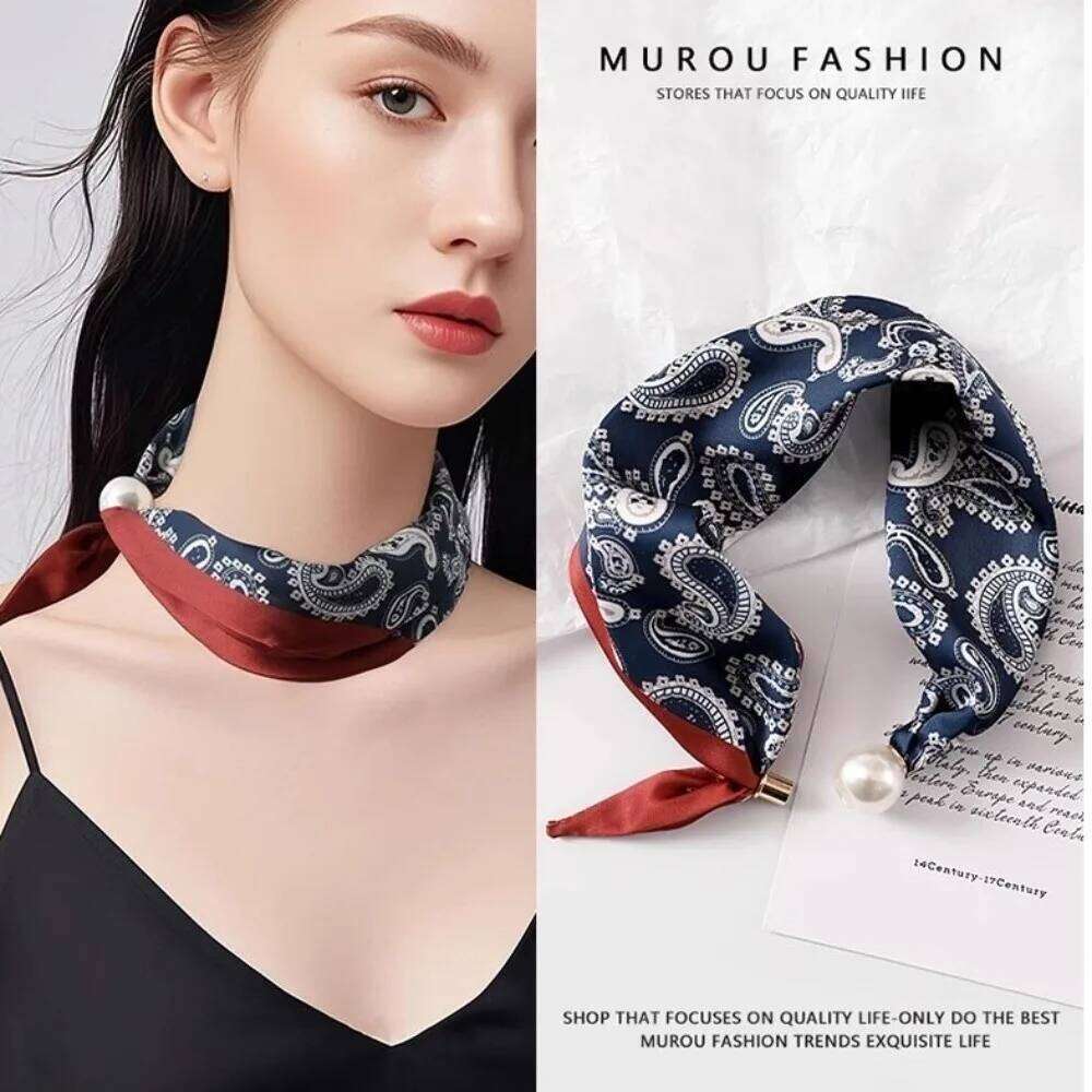 New Pearl Buckle Silk Thin Printed Neck Scarf Lightweight Soft Neckerchief Women 26Y06226 - view 4