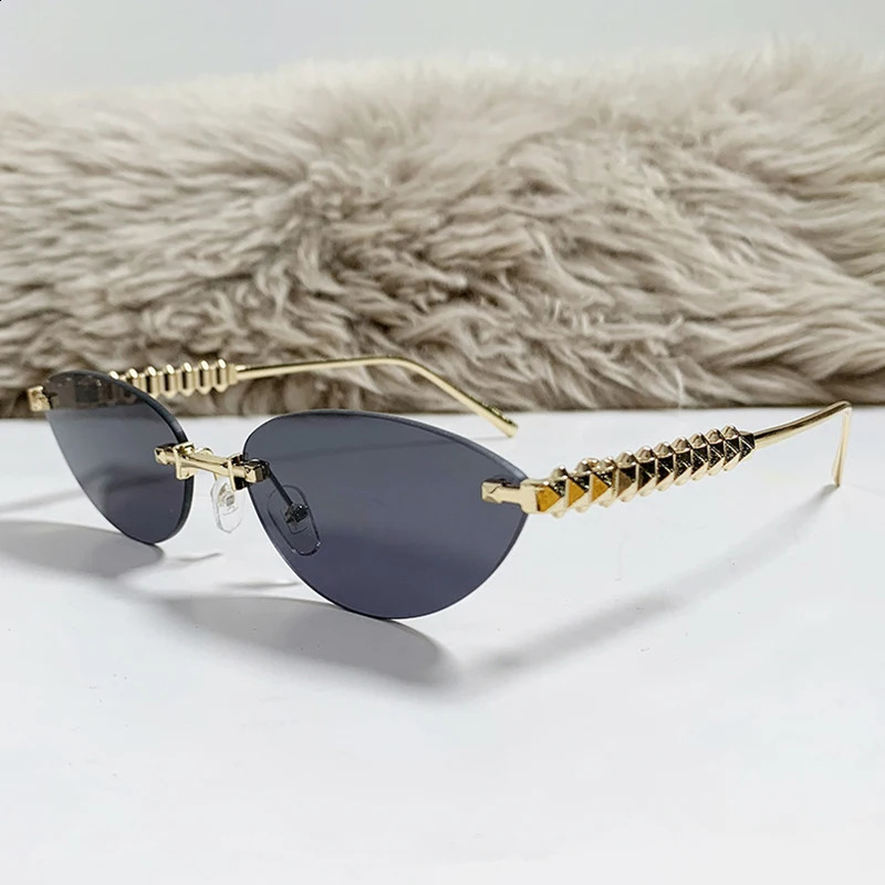 Unique Rimless Brown Sunglasses Women 2025 Metal Frameless Cat Eye Glasses Woman Small Frame High-end y Eyewear 260626 - view 6