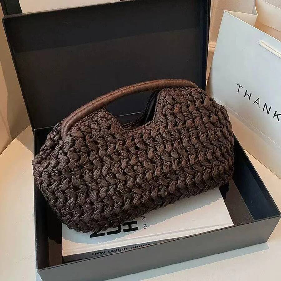 Natural Fiber Snap-Button Clutch Bag, Spanish Seaside Women's Straw Handbag, Elegant Handbag For Summer Beach Travel And Vacation - view 3