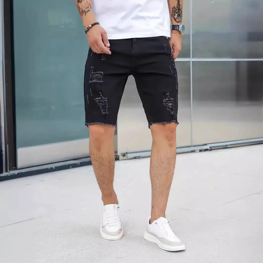 2026 Summer Clothes Men Vintage Ripped Short Jeans Streetwear Fashion Hole Straight Slim Denim Shorts Male Pants 260625 - view 4